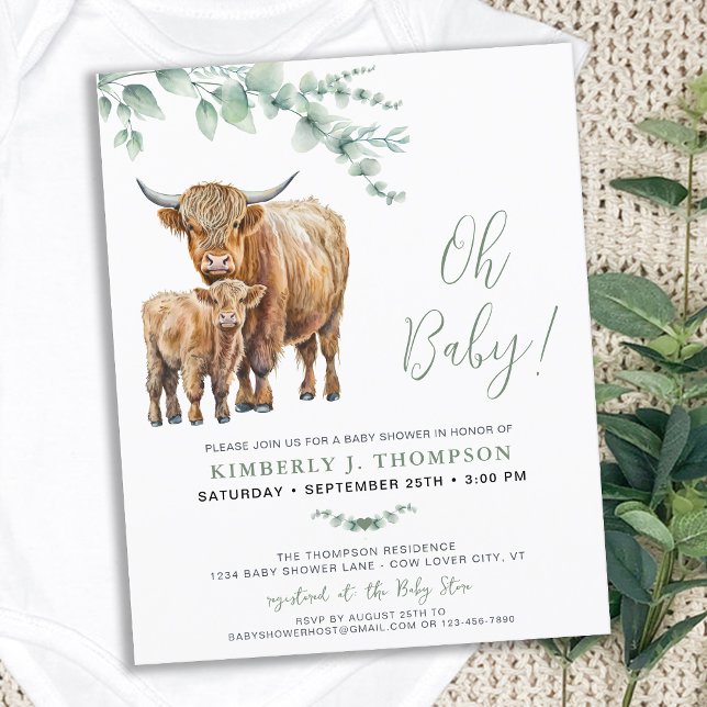 Budget Highland Cow Boho Greenery Sage Baby Shower (Skapare uppladdad)