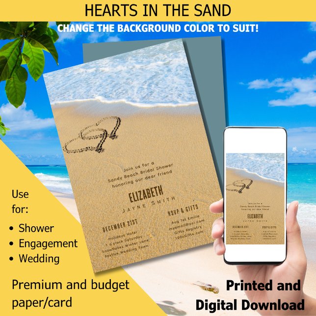 BUDGET Hjärtan i sand Sommarstrand Bröllopsfest  (Available in 5x7 and as a Download Visit the Store to View )