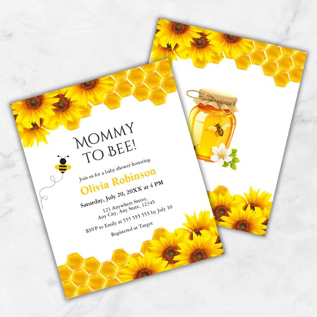 Budget Honeycomb Mamma till Bee Baby Shower Inbjud (Budget Yellow Floral Honeycomb Mommy to Bee Baby Shower Invitation )