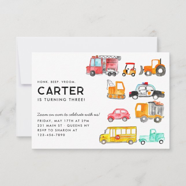 Budget Honk Beep Vroom Transport Kid Birthday Anteckningskort (Framsida)