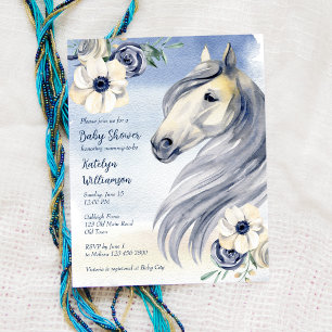 Budget Horse ranch akvarell blommor baby shower