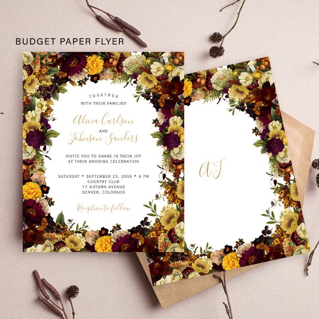 Budget höst blommande bröllopsinbjudan flygblad (Skapare uppladdad)