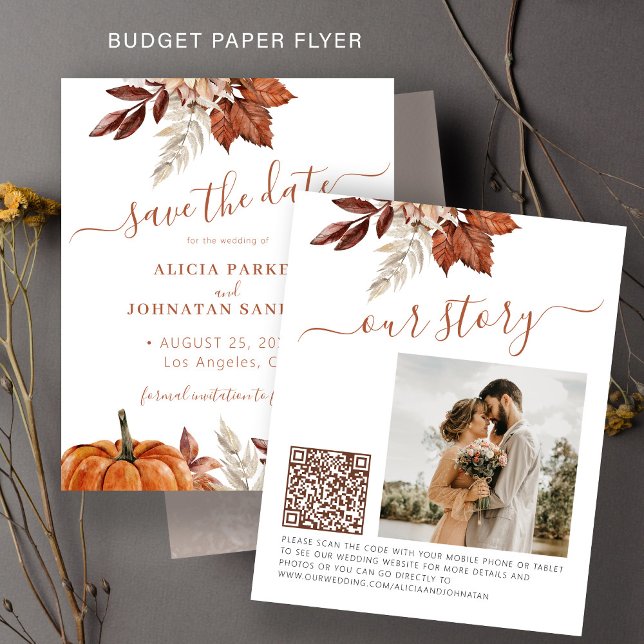 Budget höst bröllopsfoto QR save the date Flygblad (Skapare uppladdad)