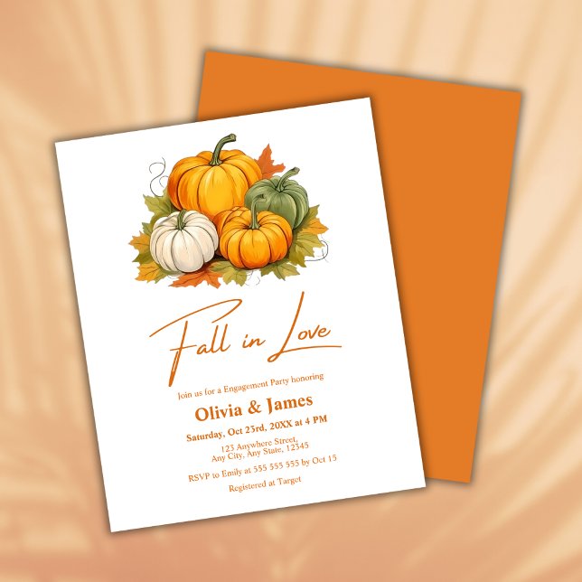 Budget Höst Förälskelse Bröllop Inbjudan (Budget Fall in Love Autumn Rustic Pumpkin Fall Engagement Party Invitation    )