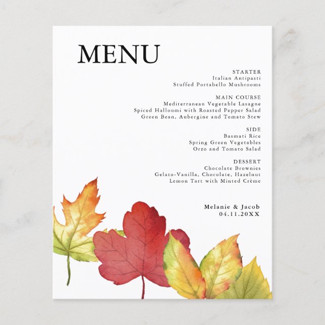 Budget Höst löv Bröllop Menu (Framsida)