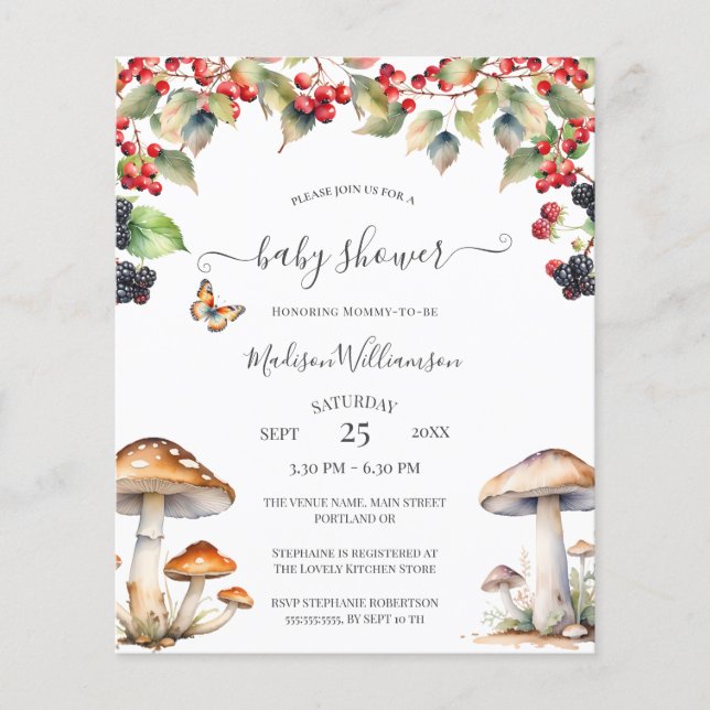 Budget Höst Skogssvamp Baby Shower  (Framsida)