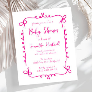 Budget Hot Pink Handritad Flickbaby Shower Inbjuda