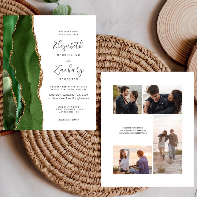 Budget Hunter Green 4-Photo Wedding Invite (Skapare uppladdad)