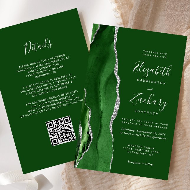 Budget Hunter Green Silver QR Code Wedding (Skapare uppladdad)