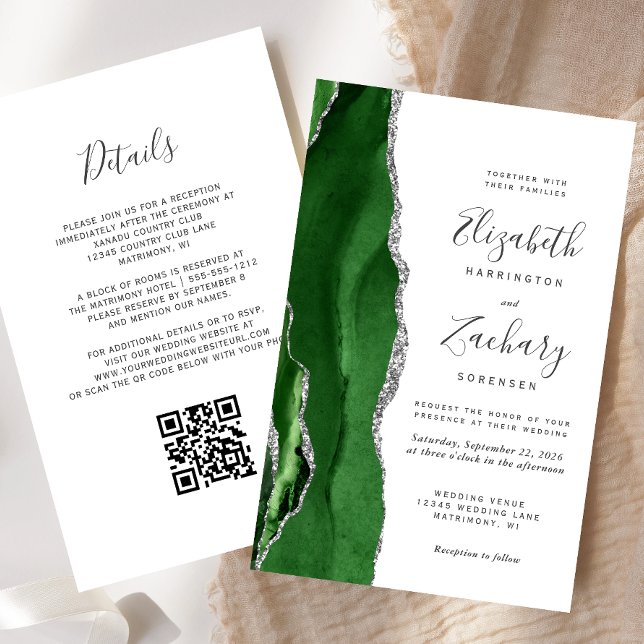 Budget Hunter Green Silver QR Code Wedding (Skapare uppladdad)