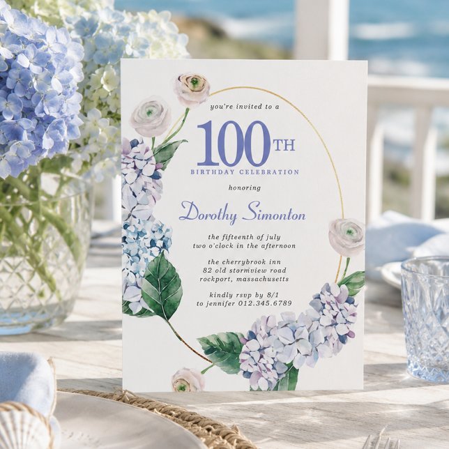 Budget Hydrangea Ros 100-års födelsedagsinbjudan (Skapare uppladdad)