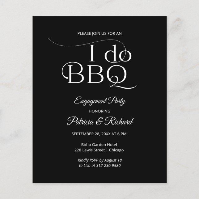 Budget I DO BBQ Engagemang Party Inbjudan (Framsida)