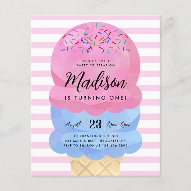 Budget Ice Cream  Rosa Blue Cone Kid Birthday (Framsida)