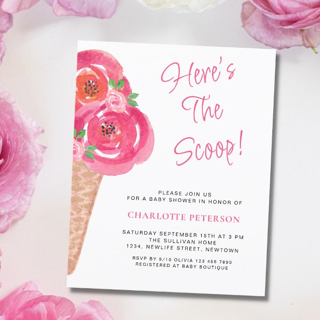 Budget Ice Cream Theme Girls Baby Shower Inbjudan (Skapare uppladdad)