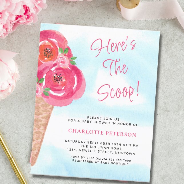 Budget Ice Cream Theme Girls Baby Shower Inbjudan (Skapare uppladdad)