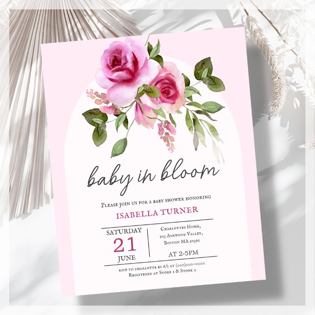 Budget-inbjudan till baby shower med rosa rosor (Skapare uppladdad)