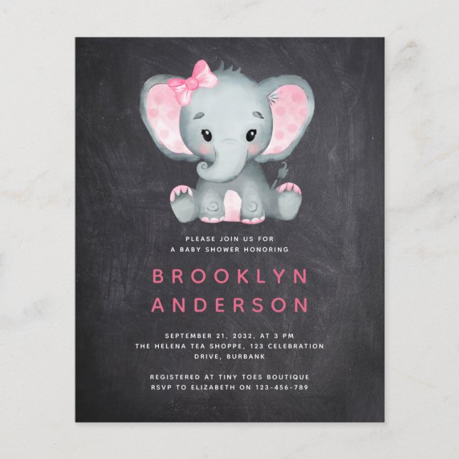 BUDGET Inbjudan till elefant Baby Shower (Framsida)