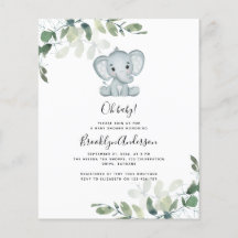 BUDGET - inbjudan till elefant Eucalyptus Baby Sho