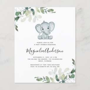 BUDGET - inbjudan till elefant Eucalyptus Baby Sho