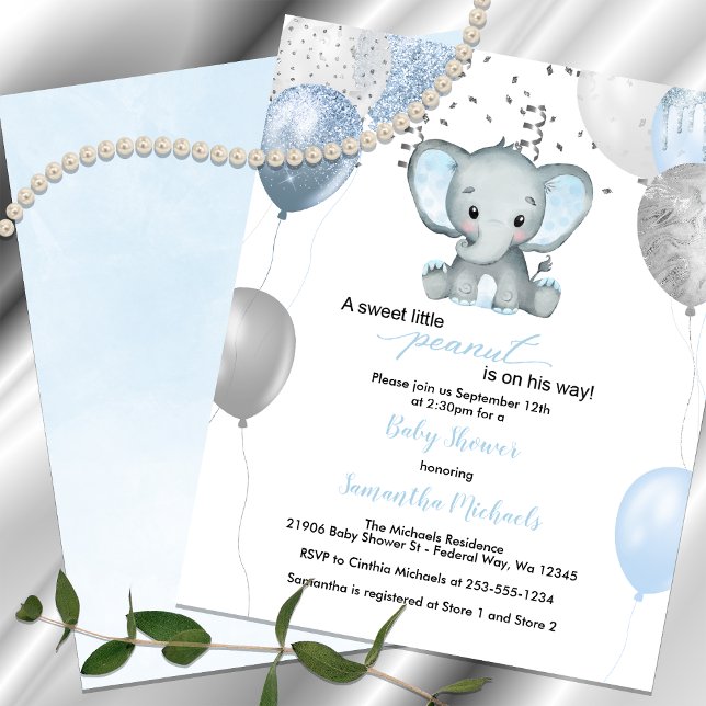 Budget - inbjudan till elefantpratbubblor för baby (Budget Elephant Balloons Watercolor Baby Shower)