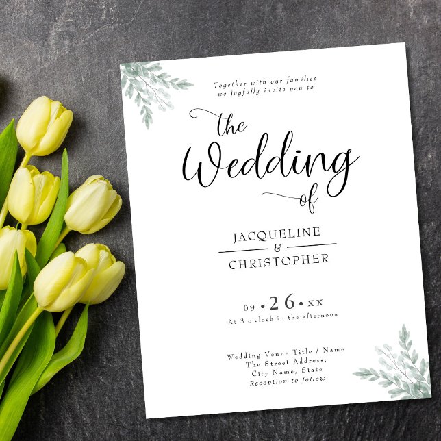 Budget - inbjudan till raka eukalyptus-bröllop flygblad (Skapare uppladdad)