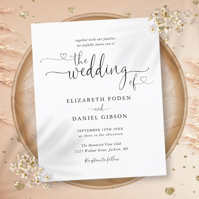 Budget - inbjudan till svartvitt skribentbröllop (Budget Black And White Script Wedding Invitation)