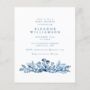 Budget Indigo Blue Bläck Blommigt Baby Shower Inbj