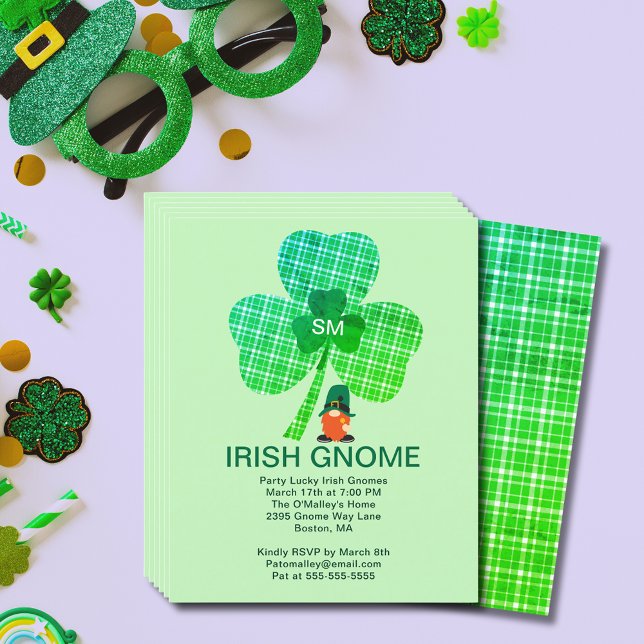 Budget Irish Gnome Initial Klöver St Paddys Inbjud Flygblad (Budget Irish Gnome Initial Clover St Paddy's Invite Flyer)