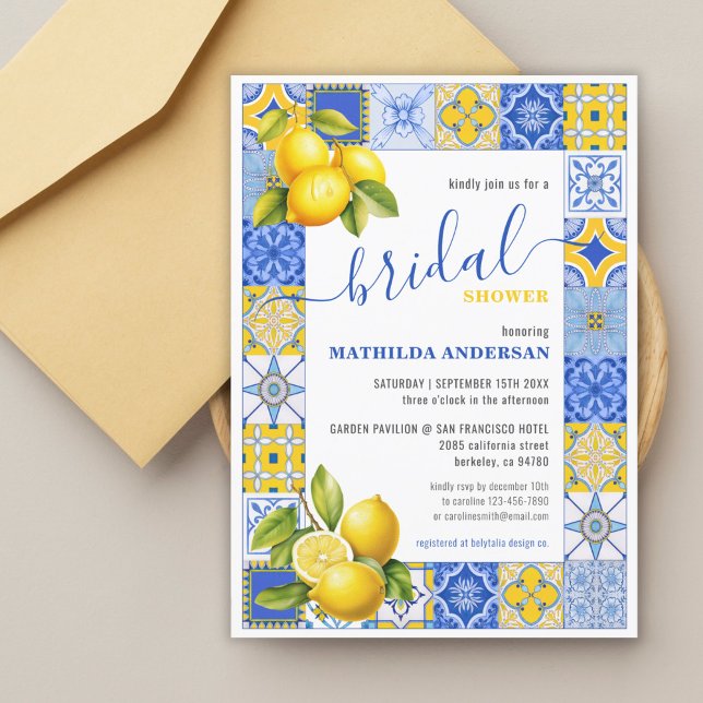 Budget Italienska Tiles Lemon Sommar Möhippa Inbjudningar (Budget Italian Tiles Lemon Summer Bridal Shower Invitation)