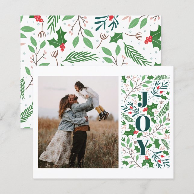 Budget JOY Holly Berries Photo Helgdag Card (Fram/baksida)