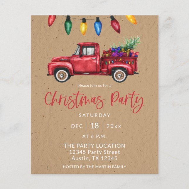 Budget jul Truck & Ljus Faux Kraft Party Flygblad (Framsidan)