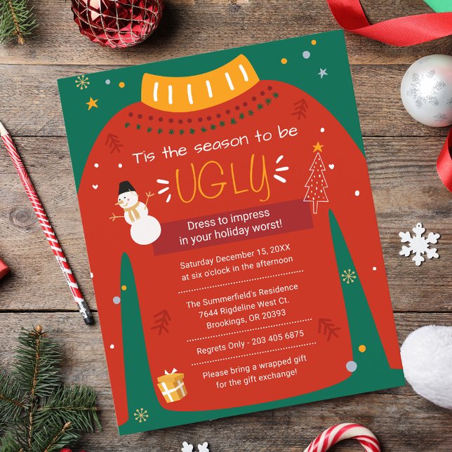 Budget Julfest Ugly Sweater Inbjudan Flygblad (Christmas Party Ugly Sweater Invitation Flyer)