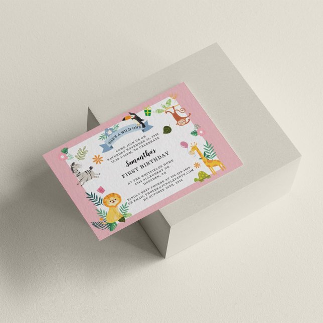 Budget Jungle Safari Animal 1st Birthday Vild 1 Anteckningskort (Skapare uppladdad)