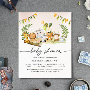 Budget Jungle Safari Girl Baby Shower-inbjudan