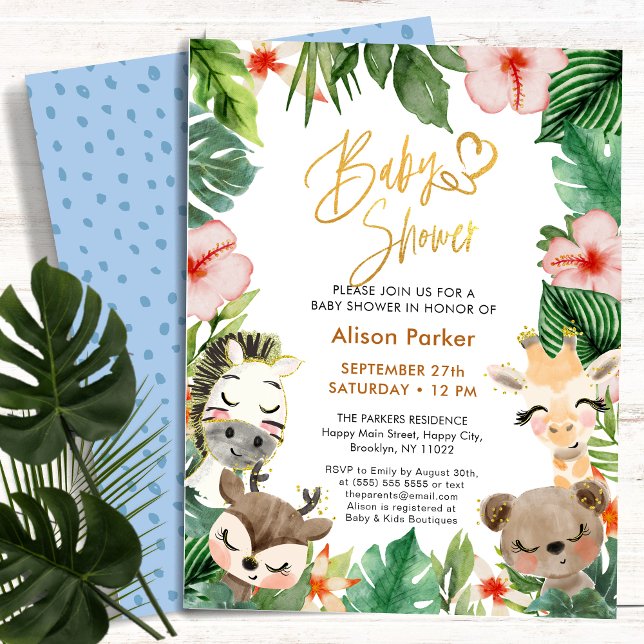BUDGET Jungle Safari Tropical Greenery Baby Shower Flygblad (Skapare uppladdad)