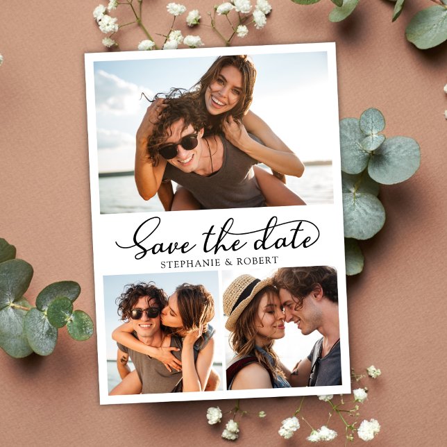 Budget Kalligrafi 3 Foto Collage Rädda Datumet Meddelande Vykort (Skapare uppladdad)