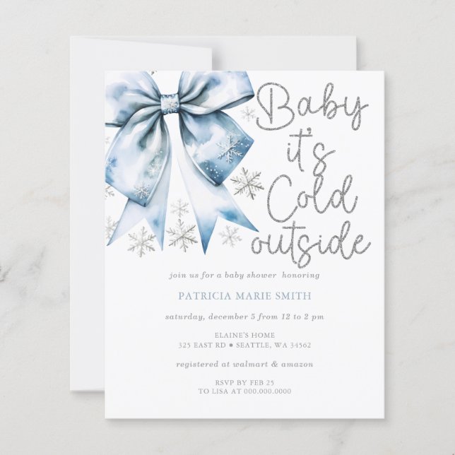 Budget Kallt Utanför Bow Pojke Baby Shower (Framsida)