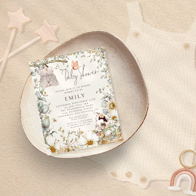 Budget Kanin Klänning Baby Shower Kräm Inbjudan (Skapare uppladdad)