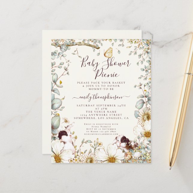 Budget Kaniner Baby Shower Picknick Flicka Pojke I (Fram/Back In Situ)