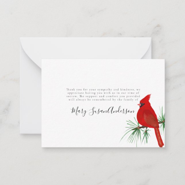 BUDGET-kardinal Funeral Memorial Tackkort Anteckningskort (Framsida)