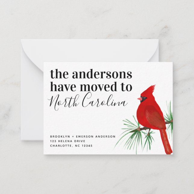 BUDGET Kardinal North Carolina Flytta Announement Anteckningskort (Framsida)