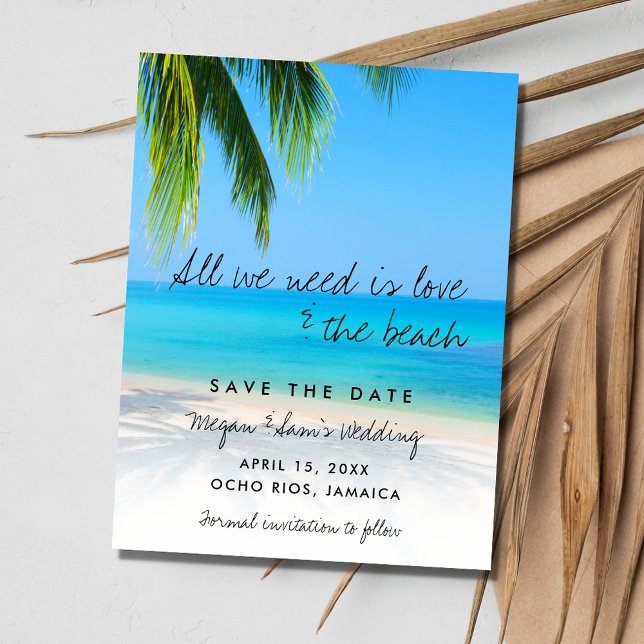 Budget kärlek och strand Bröllopssparande Meddelande Vykort (Budget Love and the Beach Wedding Save the Date Postcard)