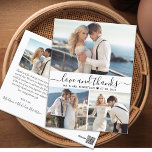 Budget Kärlek och tack 3 Photo Bröllop Tack Vykort<br><div class="desc">Budgeterad Elegant Snyggt Hand med plakat "Kärlek and tack" skript 3 Photo Collage Bröllop Tack vykort. Minimalistiskt tack för bröllop, med en kortmall med 3 foton på framsidan och ett foto på baksidan. Med texten "Kärlek och tack" i ett snabbt och välskrivet typsnitt eller ett typsnitt av typografi med dekortecken...</div>