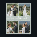 Budget Kärlek och Tack Collage Bröllop Tack F Flygblad<br><div class="desc">Elegant, minimalistisk grönt och vithandsskrivet 4 fotokollage personlig bröllop tack vare personligen med ett billigt THIN-kort med låg budget. ***NOTERA, RULLA NEDÅT FÖR MER INFORMATION!** Snyggt bröllop tackar dig för kortmallen med fyra (4) foto på framsidan och ett (1) foto på baksidan. Med texten "Kärlek och tack" i ett snabbt...</div>