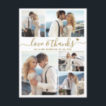 Budget Kärlek och tack Photo Bröllop Tack Vykort<br><div class="desc">Budgeterad Billigt Minimalistisk Elegant "Kärlek and Tackes" Heart Guld Script Bröllop 5 Photo Collage Tack Postcard. Modern bröllop tackar dig för att du har en kortmall med fem (5) foto på framsidan och ett (1) foto på baksidan. Med texten "Kärlek och tack" i ett snabbt skrivet typsnitt för typografi med...</div>