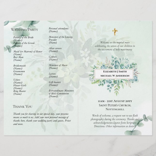 BUDGET Katolsk Bröllopsmässa Nuptialmässa Program  (Framsidan)