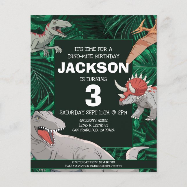 Budget Kids Dino Trex Dinosaur Birthday-inbjudan (Framsida)