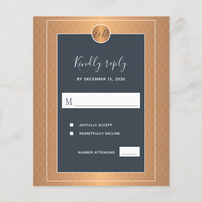 Budget klassisk marin guld elegant bröllop RSVP Flygblad (Framsidan)