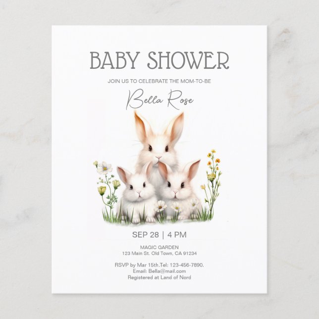 Budget Kön Neutral Bunny Baby Shower-inbjudan (Framsida)