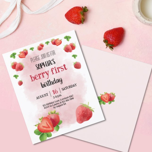Budget Körsbär 1-års födelsedagsfest Berry Inbjuda (Skapare uppladdad)